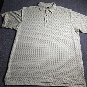 FootJoy Men's XL Tan Shark Print Golf Polo Poly Spandex Breathable Summer Shirt
